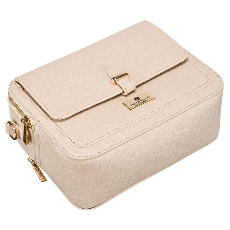 Listonoszka damska ze skóry ekologicznej w beżowym kolorze zapinana na magnes i suwak - Peterson - obrazek 11