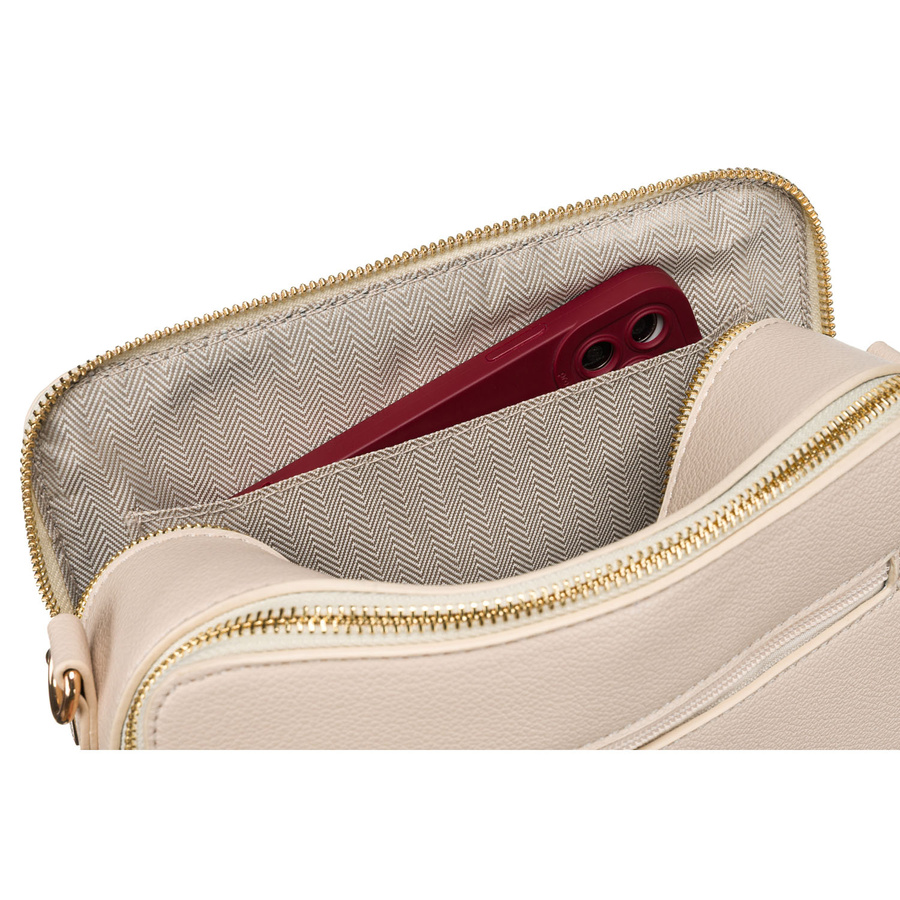 Listonoszka damska ze skóry ekologicznej w beżowym kolorze zapinana na magnes i suwak - Peterson - obrazek 10