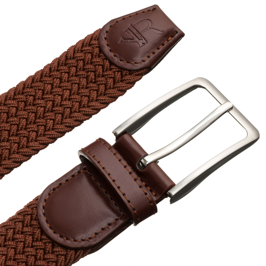 Jasnobrązowy, pleciony pasek parciany z tradycyjną, srebrną klamrą - Rovicky - obrazek 4