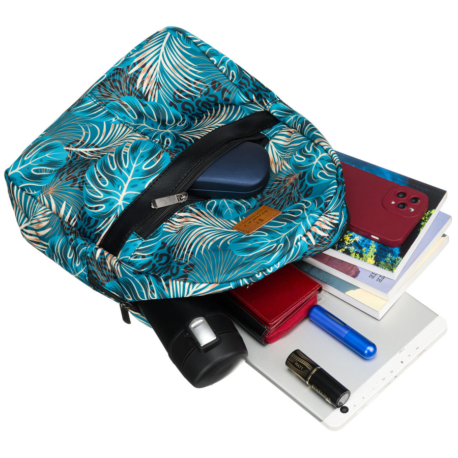 Wielokolorowy, miejski plecak damski pokryty roślinnym wzorem - Rovicky - obrazek 8