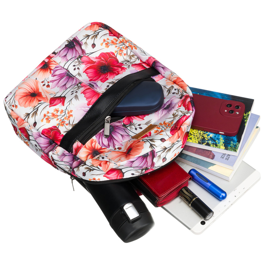 Wielokolorowy plecak damski w kwiaty zawieszony na regulowanych szelkach - Rovicky - obrazek 9