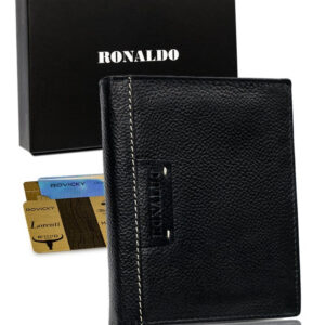Duży skórzany czarny portfel męski — Ronaldo