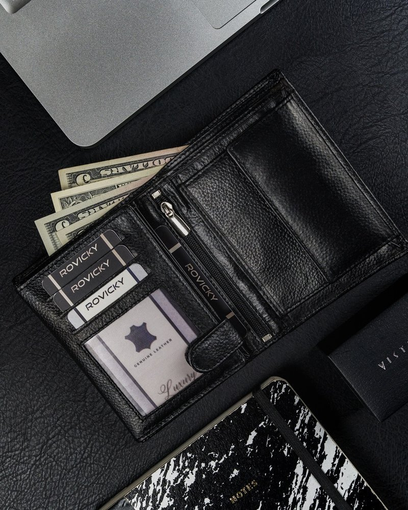 Duży skórzany czarny portfel męski — Ronaldo - obrazek 5