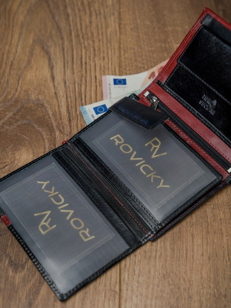 Skórzany portfel pionowy dwukolorowy składany RFID - Rovicky - obrazek 11