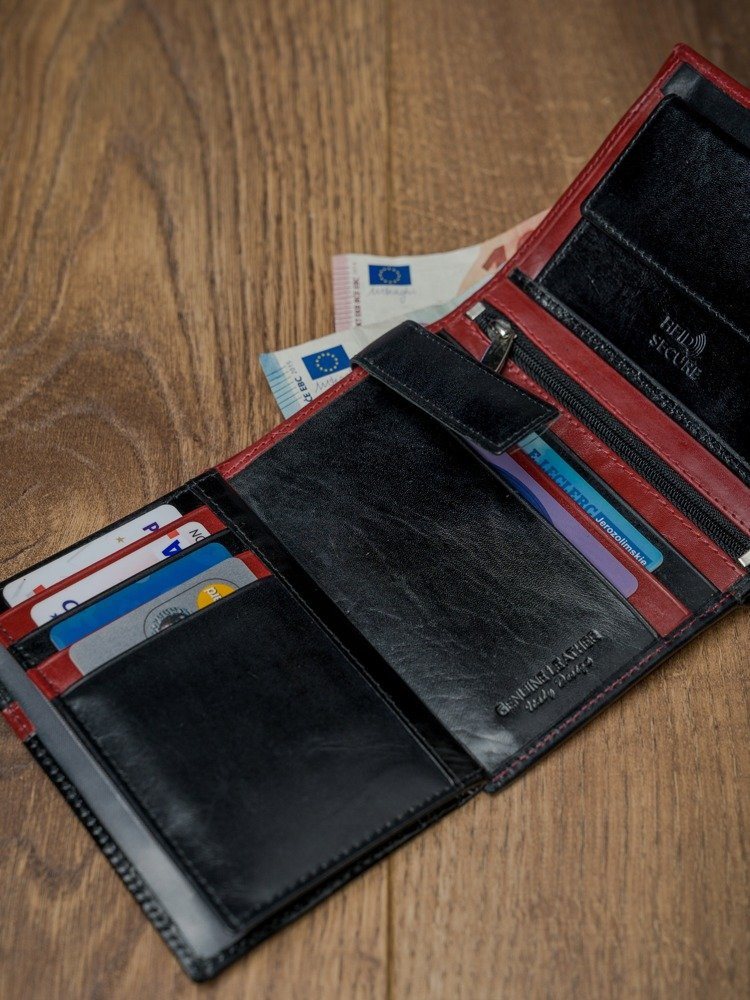 Skórzany portfel pionowy dwukolorowy składany RFID - Rovicky - obrazek 12