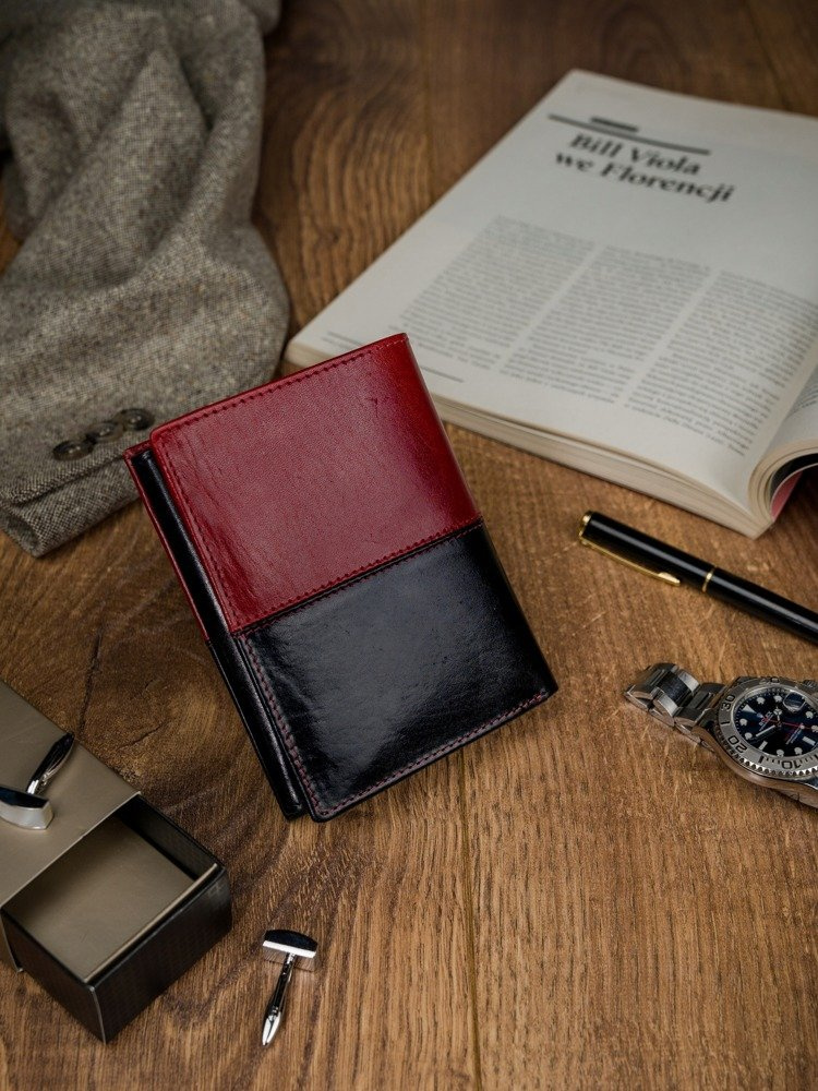 Skórzany portfel pionowy dwukolorowy składany RFID - Rovicky - obrazek 3