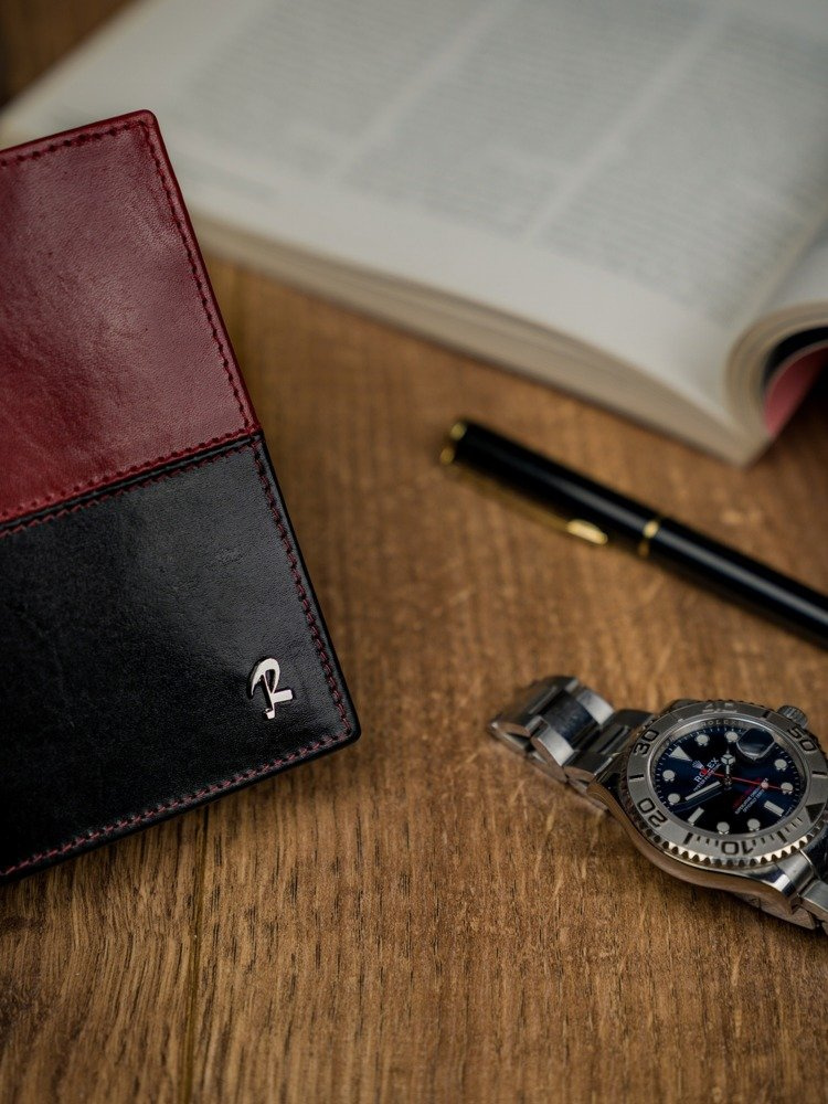 Skórzany portfel pionowy dwukolorowy składany RFID - Rovicky - obrazek 4