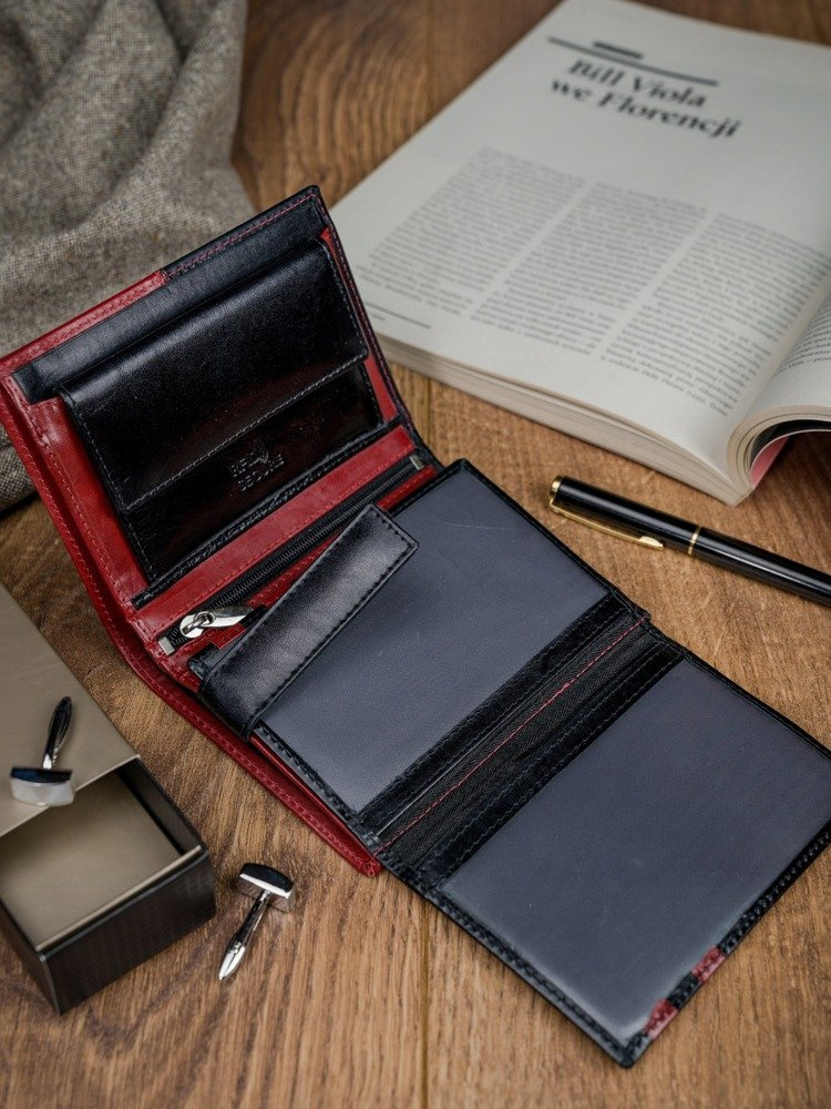 Skórzany portfel pionowy dwukolorowy składany RFID - Rovicky - obrazek 8