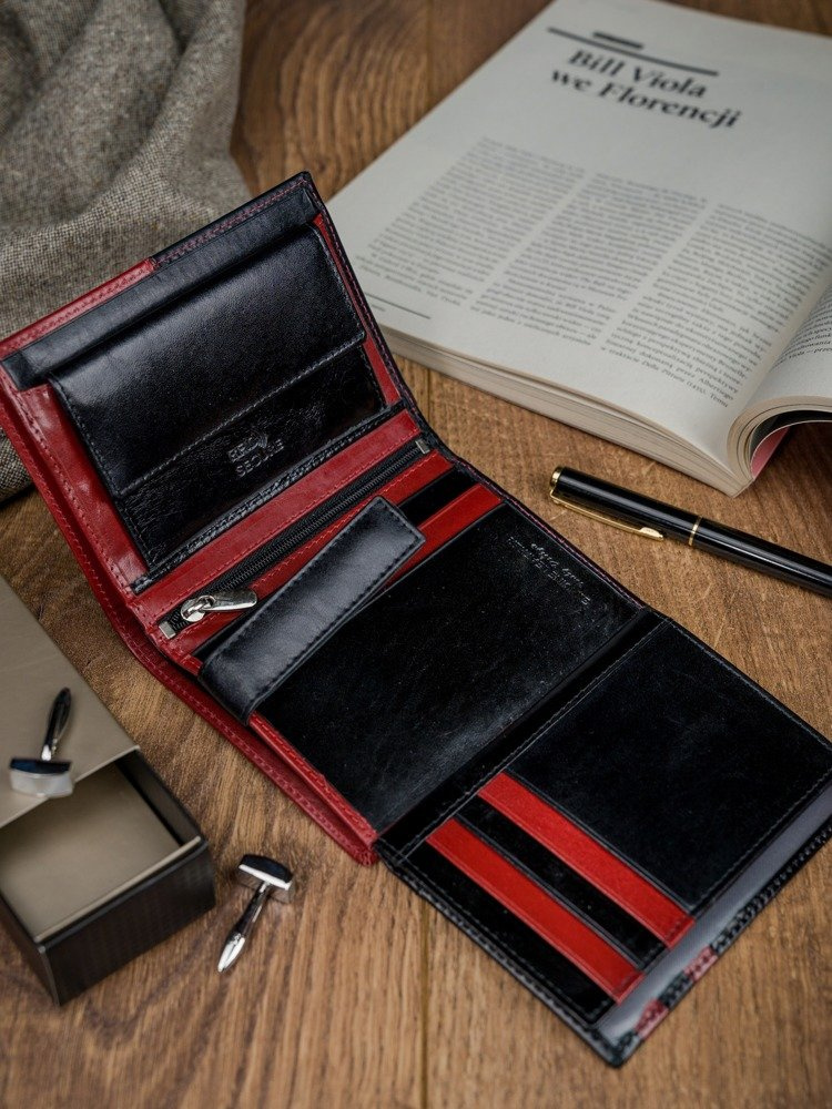 Skórzany portfel pionowy dwukolorowy składany RFID - Rovicky - obrazek 9