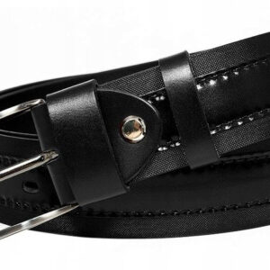 Stylowy pasek męski z delikatną fakturą i skórzanym lampasem - Rovicky