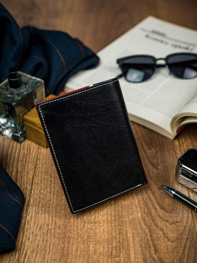 Pionowy, dwukolorowy portfel męski ze skóry naturalnej - Rovicky - obrazek 3