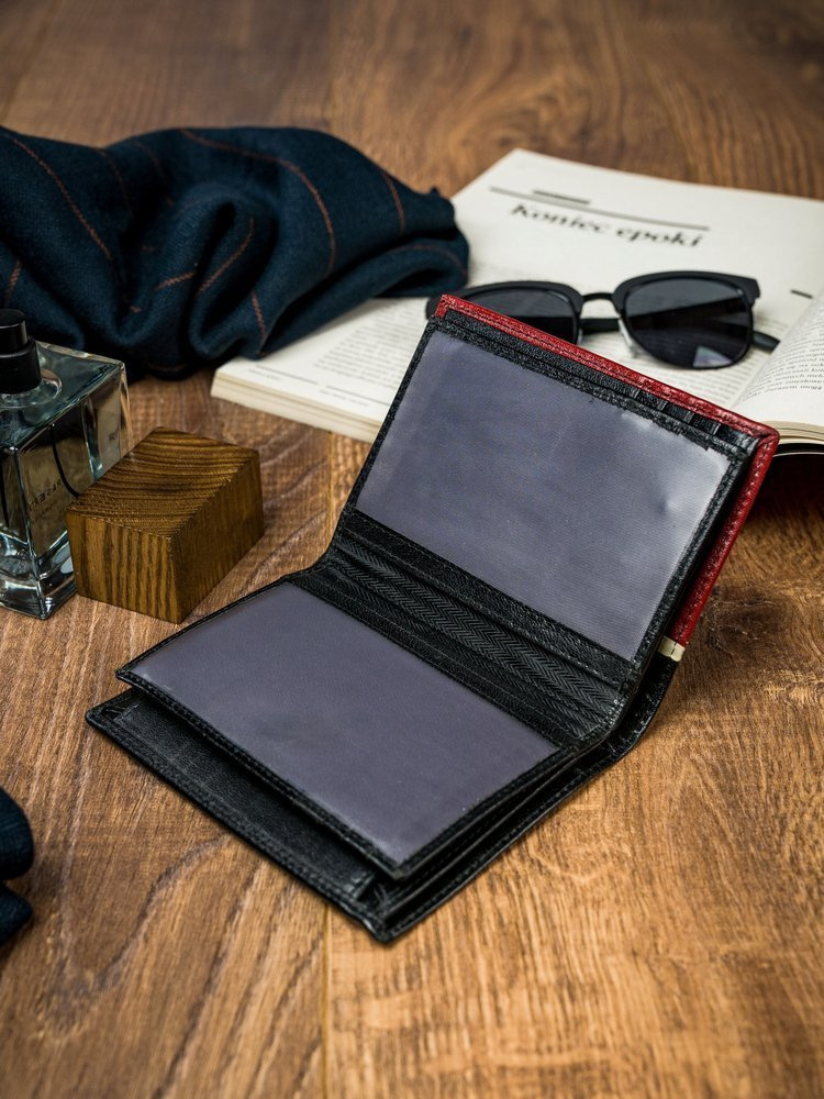 Pionowy, dwukolorowy portfel męski ze skóry naturalnej - Rovicky - obrazek 8