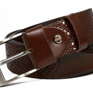 Klasyczny pasek ze skóry naturalnej zdobiony tłoczeniem we wzór skóry węża - Rovicky