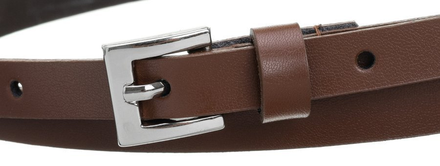 Klasyczny, wąski pasek damski ze srebrną, metalową klamerką - obrazek 7